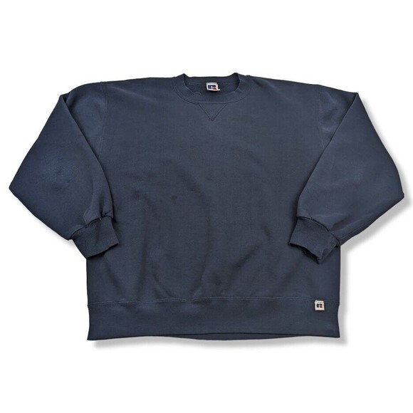 Vintage 80s Plain Russell Athletic L Large USA MADE Navy‎ Blue Sweatshirt - Picture 1 of 9